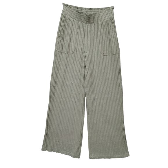 SO Ribbed Wide Pants Size Small Light Green Elastic Pullon Waistband Pockets - Picture 3 of 7
